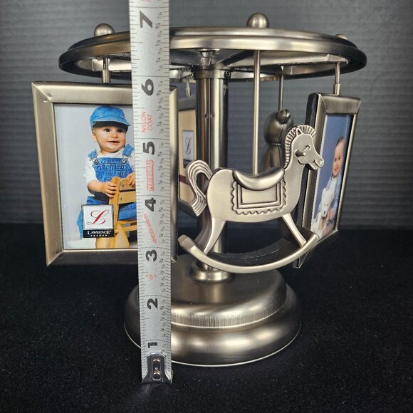 Lawrence Frames Musical Carousel Frame Wind-Up Holds Three 2" X 3" Photos. In Bo - Picture 7 of 11